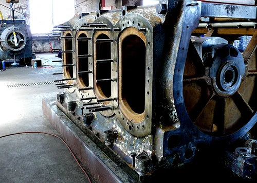 Compressor frame undergoing repair at Van Vleck service center